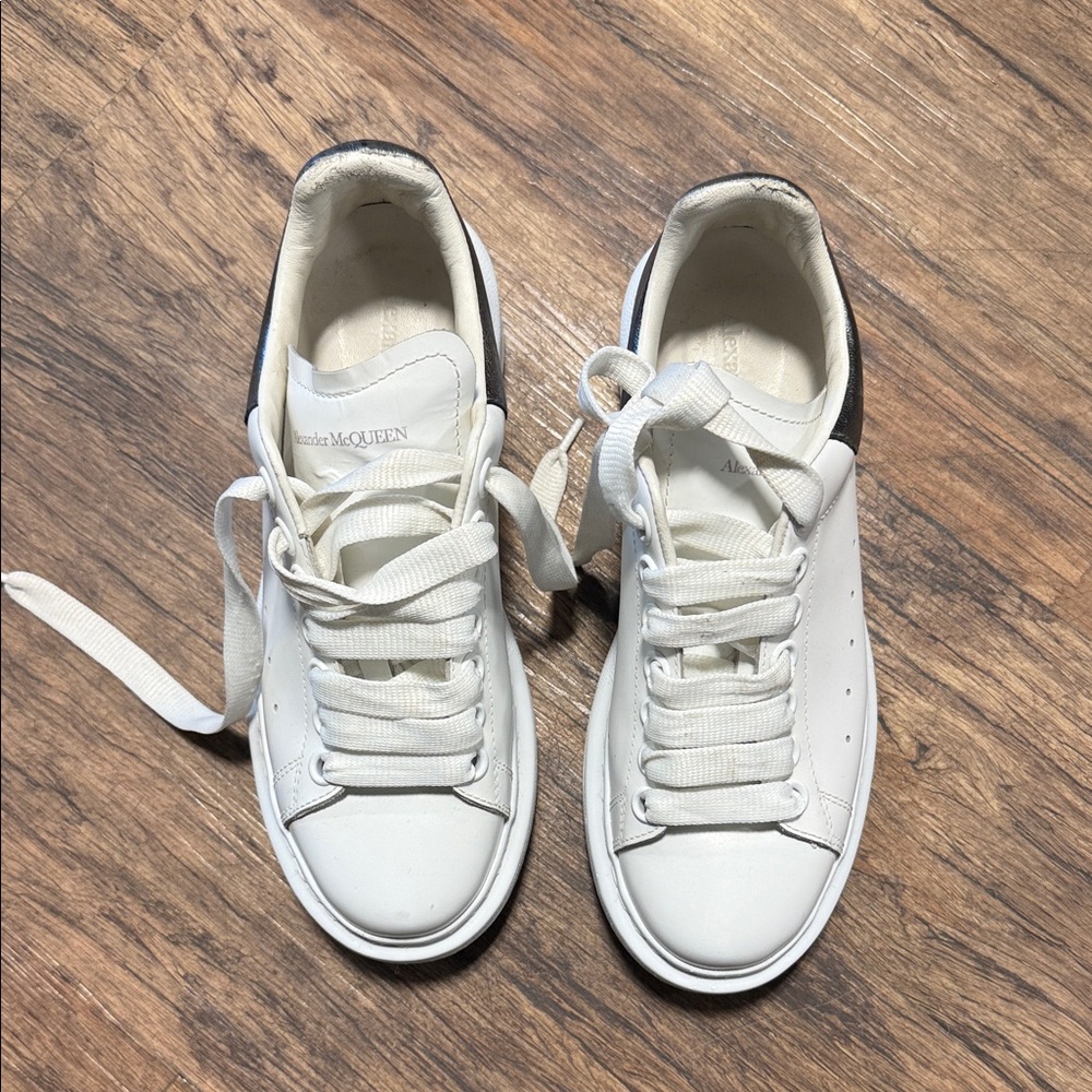 Alexander McQueen White Leather Sneakers with Black Heel Tab
